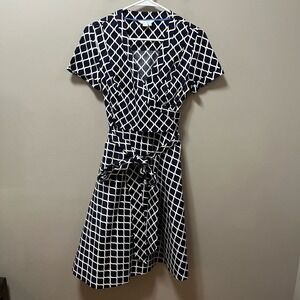 Boden Lara Navy & White Fixed Wrap Fit & Flare‎ Knee Length Dress US 4R UK 8R